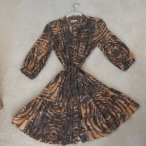 Tyler Boe Beige and Black Printed Tiered Midi Dress